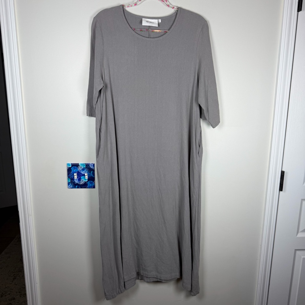 MeoMua Dress Gray 100% Linen Cotton Lagenlook Boho Peasant Large Midi Minimalist